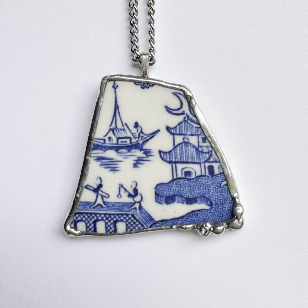 Handmade repurposed ceramic shard necklace with Asian theme
